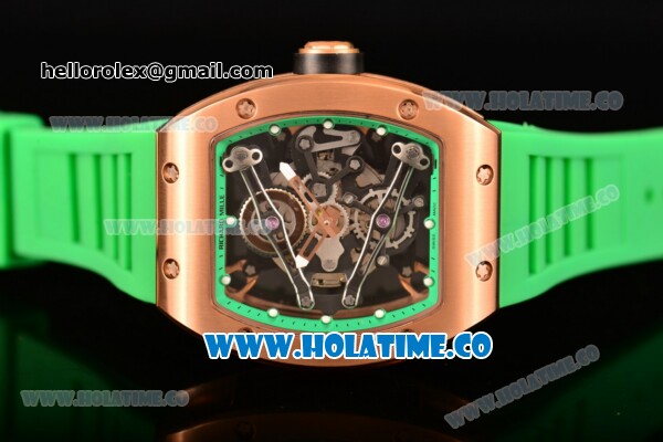 Richard Mille RM 038 Asia Automatic Rose Gold Case with Skeleton Dial and Green Rubber Strap - Click Image to Close